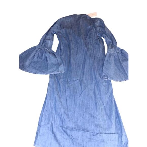 Odette Denim Shirt-Dress Flared Sleeves Eco Blue XS 100% Cotton Button-Up $322 - Picture 2 of 8